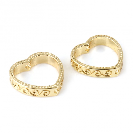 Image de Cadres de Perles en Laiton Plaqué Or Véritable Cœur (Apparié à 8mm Perle) 12mm x 12mm, 5 Pcs