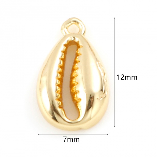 Picture of Brass Charms Shell Real Gold Plated 12mm x 7mm, 3 PCs