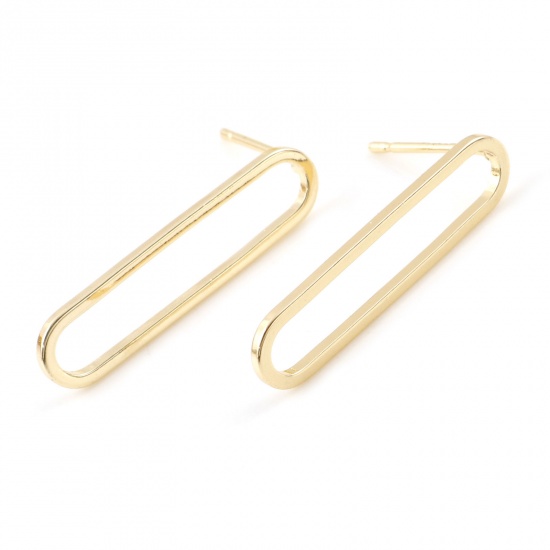 Picture of Brass Earring Accessories Real Gold Plated Oval Hollow 25mm x 6mm, Post/ Wire Size: (21 gauge), 4 PCs                                                                                                                                                         