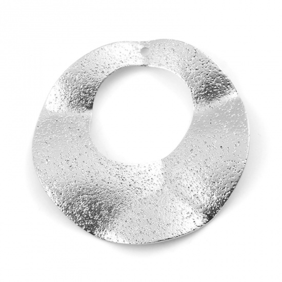 Bild von Messing Anhänger Rund Echt Platin plattiert Sternenstaub 3,3cm x 3,3cm, 3 Stück