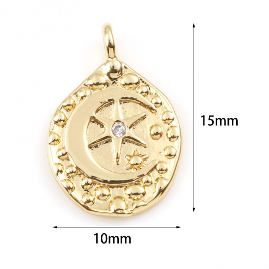 Image de Breloques Galaxie en Laiton Goutte d'Eau Plaqué Or Véritable Etoile à Zircone Cubique Clair 15mm x 10mm, 2 Pcs