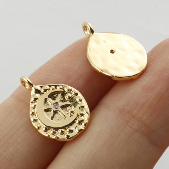 Image de Breloques Galaxie en Laiton Goutte d'Eau Plaqué Or Véritable Etoile à Zircone Cubique Clair 15mm x 10mm, 2 Pcs