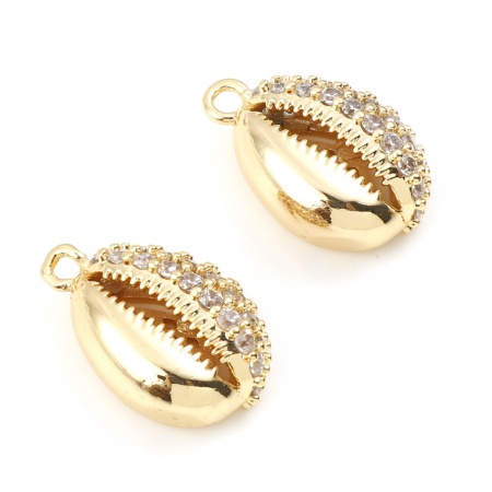 Breloques Micro Pave en Laiton Coquille Plaqué Or Véritable à Zircone Cubique Clair 16mm x 10mm, 1 Pièce