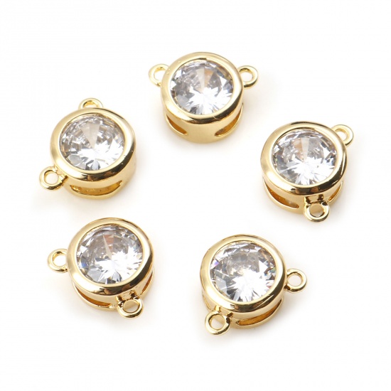 Picture of Brass Connectors Real Gold Plated Round Clear Cubic Zirconia 8mm x 6mm, 3 PCs