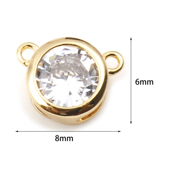Picture of Brass Connectors Real Gold Plated Round Clear Cubic Zirconia 8mm x 6mm, 3 PCs