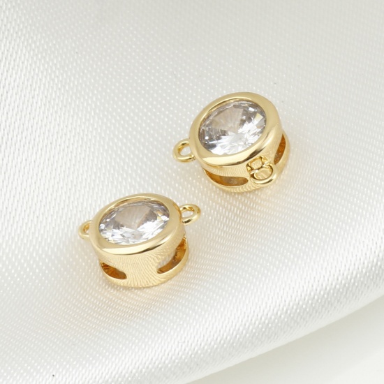 Picture of Brass Connectors Real Gold Plated Round Clear Cubic Zirconia 8mm x 6mm, 3 PCs