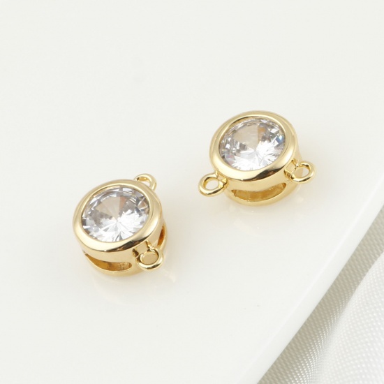 Picture of Brass Connectors Real Gold Plated Round Clear Cubic Zirconia 8mm x 6mm, 3 PCs