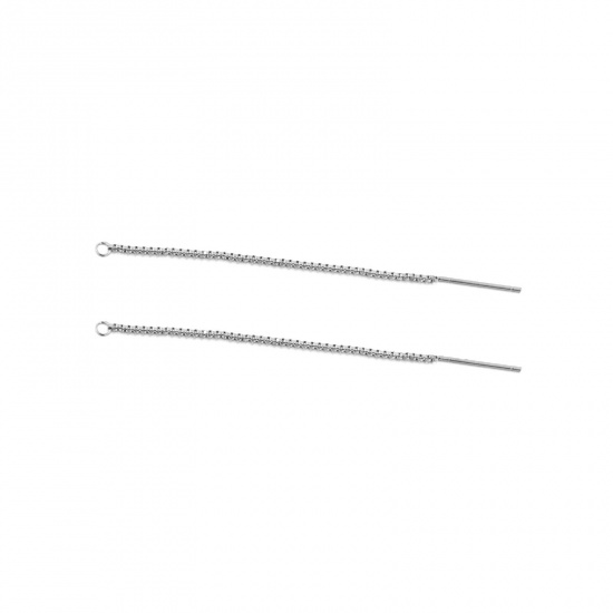 Picture of 304 Stainless Steel Ear Thread Threader Earrings Accessories Silver Tone W/ Loop 8cm, 5 PCs