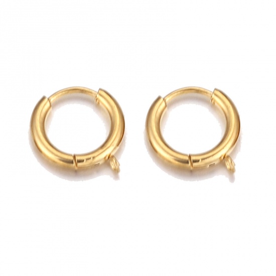 Picture of 5 PCs 304 Stainless Steel Lever Back Clips Earrings 18K Gold Color With Loop 12mm Dia.