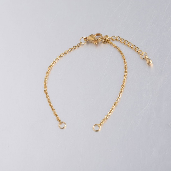 Image de 2mm Bracelets Semi-finis pour la Fabrication de Bijoux Faits à la Main en Acier Inoxydable Chaîne Maille Forçat Doré 14cm Long, 1 Pièce