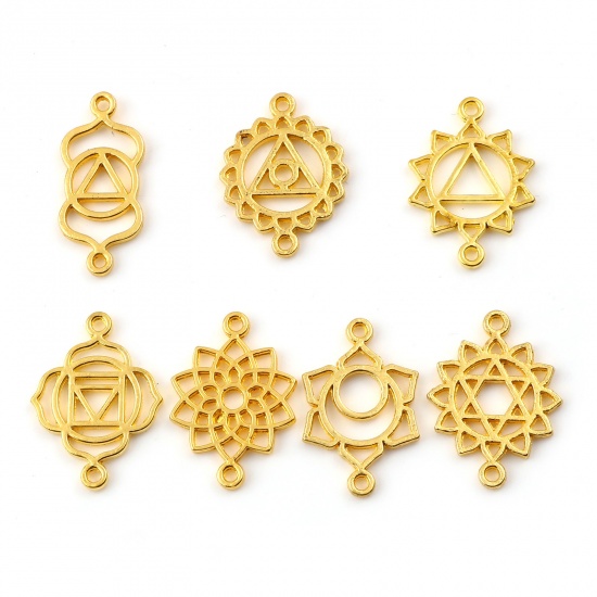 Picture of Zinc Based Alloy Yoga Healing Connectors Gold Plated Hollow 22x10mm - 20x13mm, 5 Sets ( 7 PCs/Set)