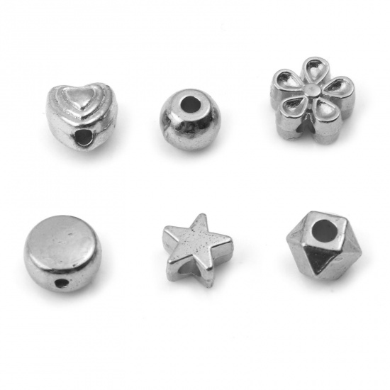 Immagine di Lega di Zinco Perline Geometrica Tono Argento Fiore Scolpisce Circa 7x7mm - 4x4mm, Foro:Circa 0.8mm-1.5mm, 10 Seri (Circa 6 Pz)