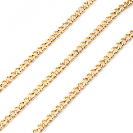 Picture of Brass Curb Link Chain Findings Real Gold Plated 5.5x4mm, 1 M                                                                                                                                                                                                  