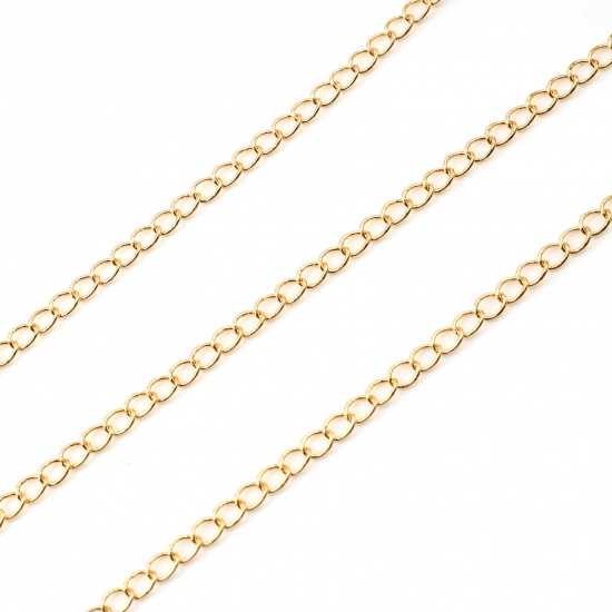 Picture of Brass Curb Link Chain Findings Real Gold Plated 4x3mm, 1 M                                                                                                                                                                                                    