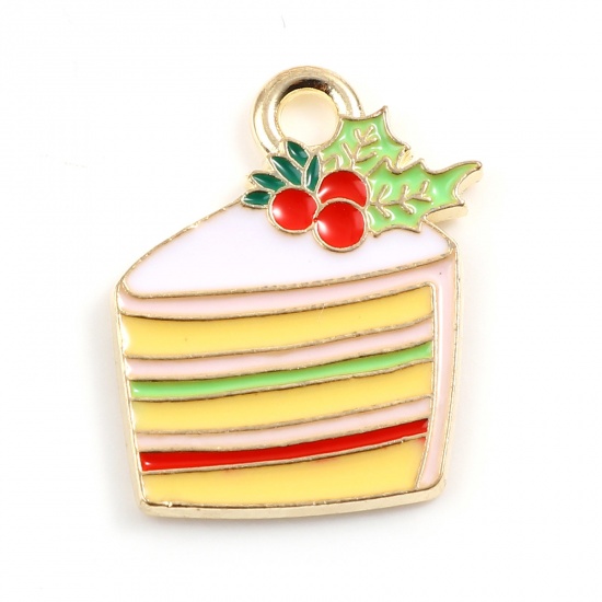 Picture of Zinc Based Alloy Charms Cake Gold Plated Multicolor Enamel 18mm x 15mm, 10 PCs