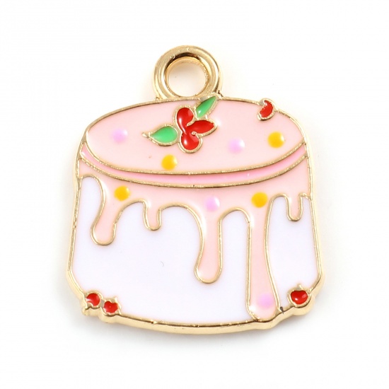 Picture of Zinc Based Alloy Charms Cake Gold Plated Pink Enamel 18mm x 15mm, 10 PCs