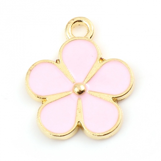 Picture of Zinc Based Alloy Charms Flower Gold Plated Light Pink Enamel 16mm x 14mm, 20 PCs