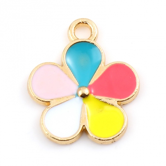 Picture of Zinc Based Alloy Charms Flower Gold Plated Multicolor Enamel 16mm x 14mm, 20 PCs