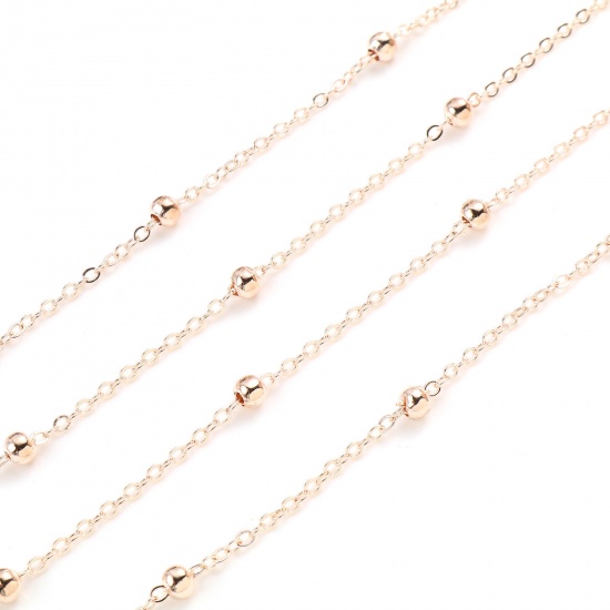Picture of Copper & Iron Based Alloy Ball Link Chain Findings Rose Gold 2.4x2mm, 5 M