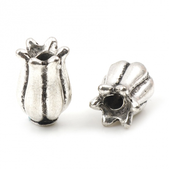 Picture of Zinc Based Alloy Spacer Beads Flower Antique Silver Color About 14mm x 10mm, Hole: Approx 2.5mm, 10 PCs