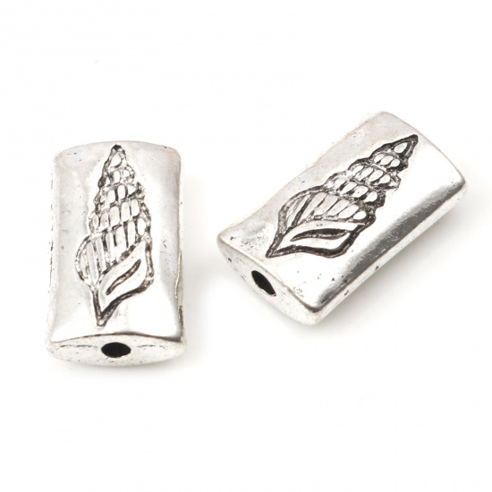 Picture of Zinc Based Alloy Spacer Beads Rectangle Antique Silver Color Conch Sea Snail About 15mm x 9mm, Hole: Approx 1.7mm, 10 PCs