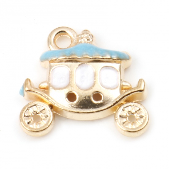 Picture of Zinc Based Alloy Fairy Tale Collection Charms Carriage Gold Plated Blue Enamel 16mm x 15mm, 20 PCs