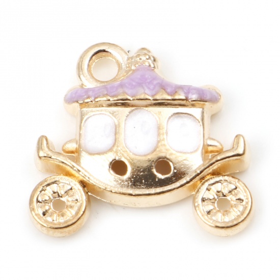Picture of Zinc Based Alloy Fairy Tale Collection Charms Carriage Gold Plated Purple Enamel 16mm x 15mm, 20 PCs