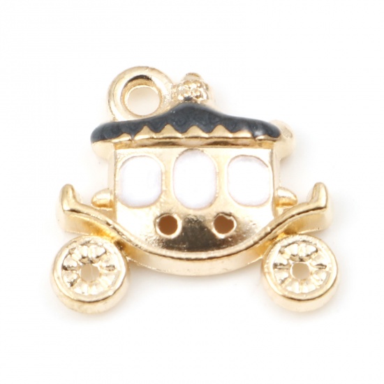 Picture of Zinc Based Alloy Fairy Tale Collection Charms Carriage Gold Plated Black Enamel 16mm x 15mm, 20 PCs