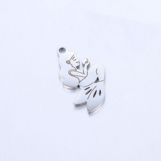Picture of 304 Stainless Steel Ocean Jewelry Charms Silver Tone Mermaid 19mm x 11mm, 1 Piece