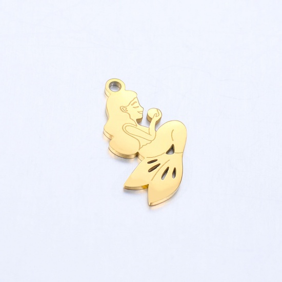 Picture of 304 Stainless Steel Ocean Jewelry Charms Gold Plated Mermaid 19mm x 11mm, 1 Piece