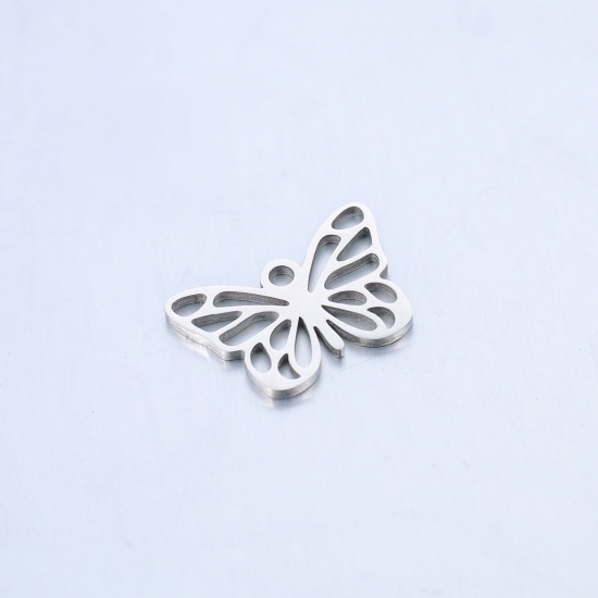 Imagen de 304 Acero Inoxidable Insecto Colgantes Charms Mariposa Tono de Plata 15mm x 10.5mm, 2 Unidades