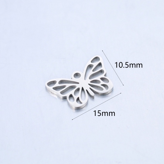 Imagen de 304 Acero Inoxidable Insecto Colgantes Charms Mariposa Tono de Plata 15mm x 10.5mm, 2 Unidades
