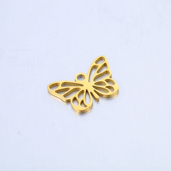 Imagen de 304 Acero Inoxidable Insecto Colgantes Charms Mariposa Chapado en Oro 15mm x 10.5mm, 2 Unidades