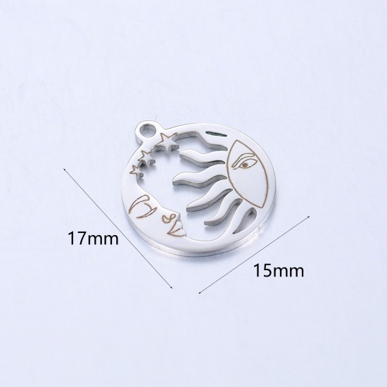 Imagen de 304 Acero Inoxidable Galaxia Colgantes Charms Sol Tono de Plata Luna 17mm x 15mm, 1 Unidad