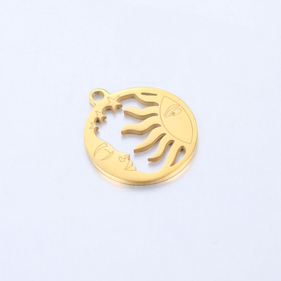 Picture of 304 Stainless Steel Galaxy Charms Gold Plated Sun Moon 17mm x 15mm, 1 Piece