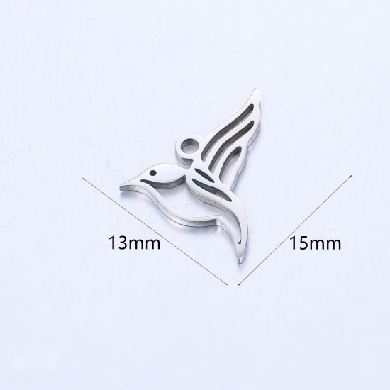 Picture of 304 Stainless Steel Charms Silver Tone Hummingbird 15mm x 13mm, 2 PCs