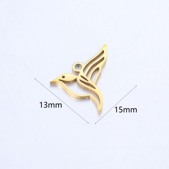 Picture of 304 Stainless Steel Charms Gold Plated Hummingbird 15mm x 13mm, 2 PCs