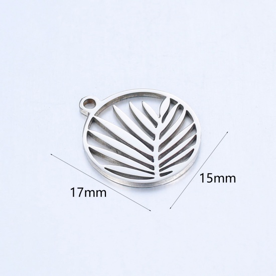 Immagine di 304 Acciaio Inossidabile Charms Tondo Tono Argento Foglia 17mm x 15mm, 2 Pz
