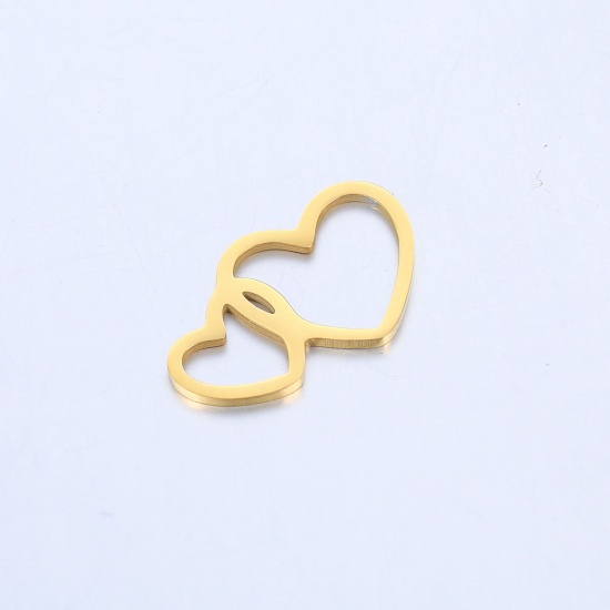 Imagen de 304 Acero Inoxidable día de San Valentín Colgantes Charms Corazón Chapado en Oro 19mm x 11mm, 2 Unidades
