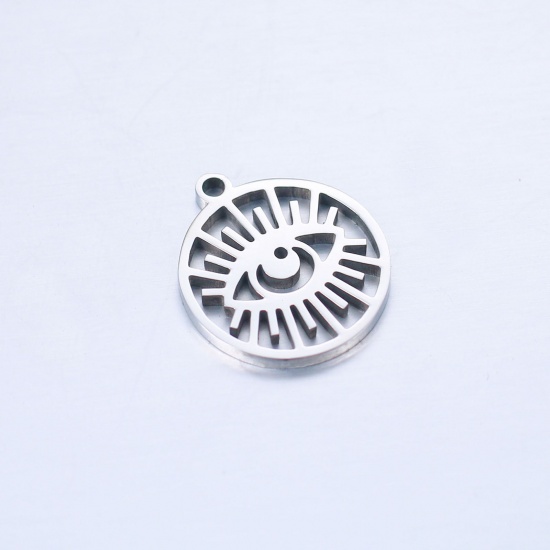 Bild von 304 Edelstahl Religiös Charms Rund Silberfarbe Böser Blick Evil Eye 17mm x 15mm, 1 Stück