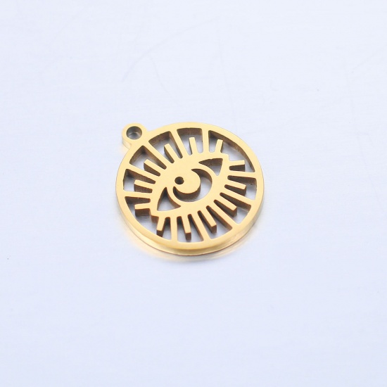 Bild von 304 Edelstahl Religiös Charms Rund Vergoldet Böser Blick Evil Eye 17mm x 15mm, 1 Stück