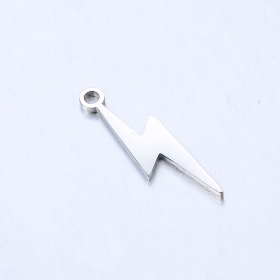 Picture of 304 Stainless Steel Weather Collection Charms Silver Tone Lightning 18mm x 5mm, 2 PCs