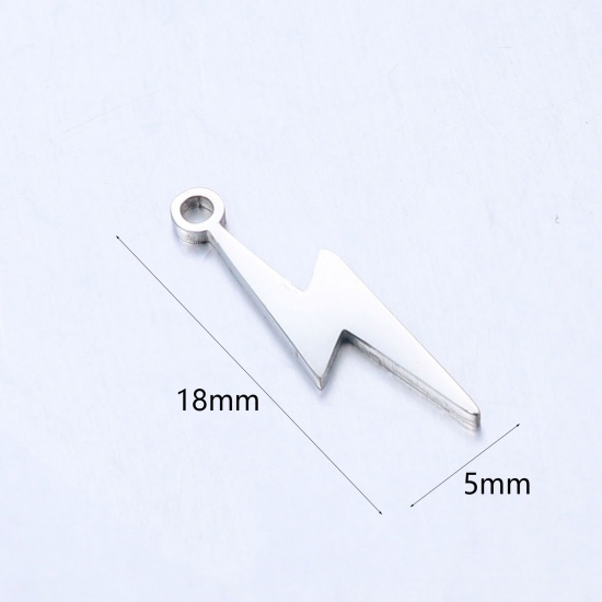 Picture of 304 Stainless Steel Weather Collection Charms Silver Tone Lightning 18mm x 5mm, 2 PCs