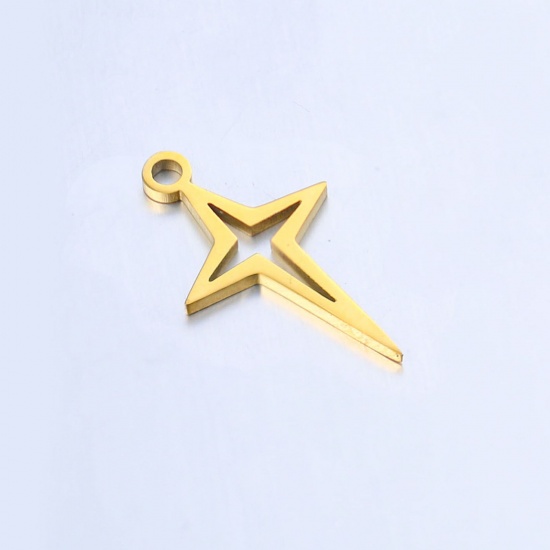 Picture of 304 Stainless Steel Galaxy Charms Gold Plated Star 17mm x 10mm, 2 PCs
