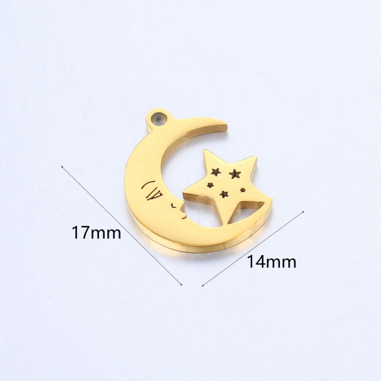 Image de Breloques en 304 Acier Inoxydable Galaxie Demi Lune Doré Etoile 17mm x 14mm , 1 Pièce