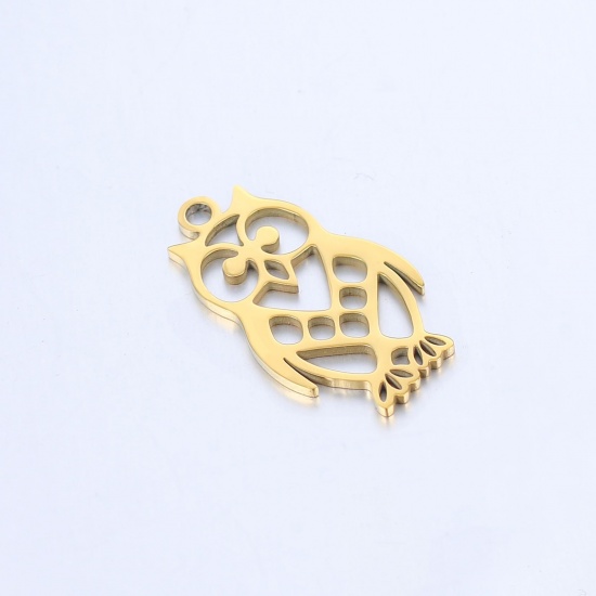 Picture of 304 Stainless Steel Charms Gold Plated Owl Animal 19mm x 11mm, 1 Piece