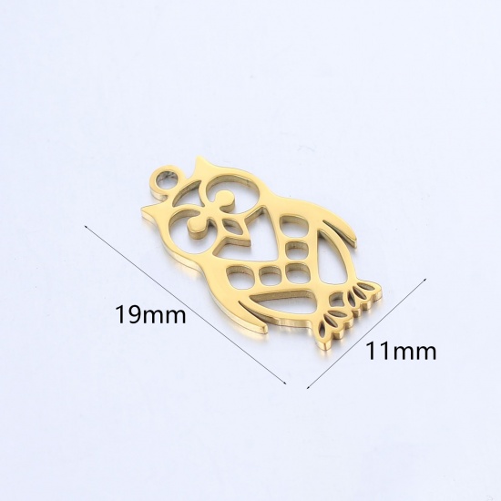 Picture of 304 Stainless Steel Charms Gold Plated Owl Animal 19mm x 11mm, 1 Piece