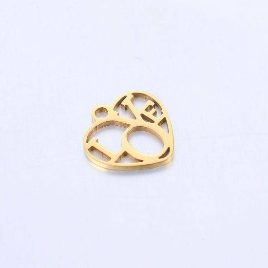Picture of 304 Stainless Steel Valentine's Day Charms Gold Plated Heart Message " LOVE " 17mm x 15mm, 2 PCs