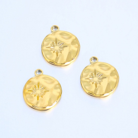 Picture of 304 Stainless Steel Casting Charms Gold Plated Round Star 18.5mm x 15mm, 1 Piece