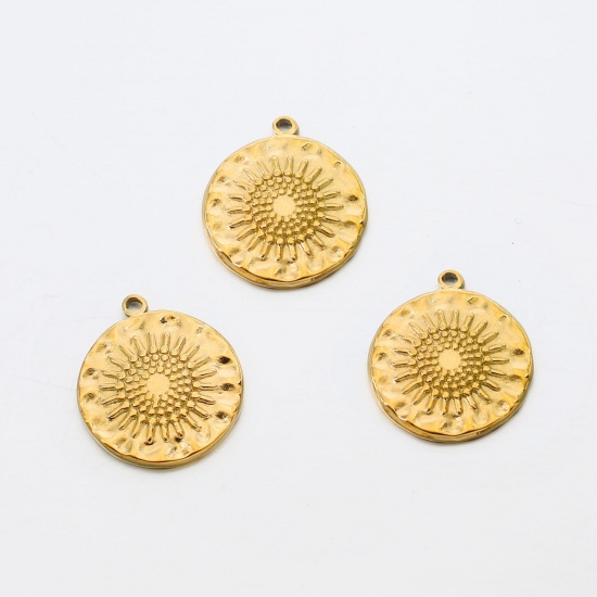 Picture of 304 Stainless Steel Casting Charms Gold Plated Round Sunflower 16mm x 14mm, 1 Piece